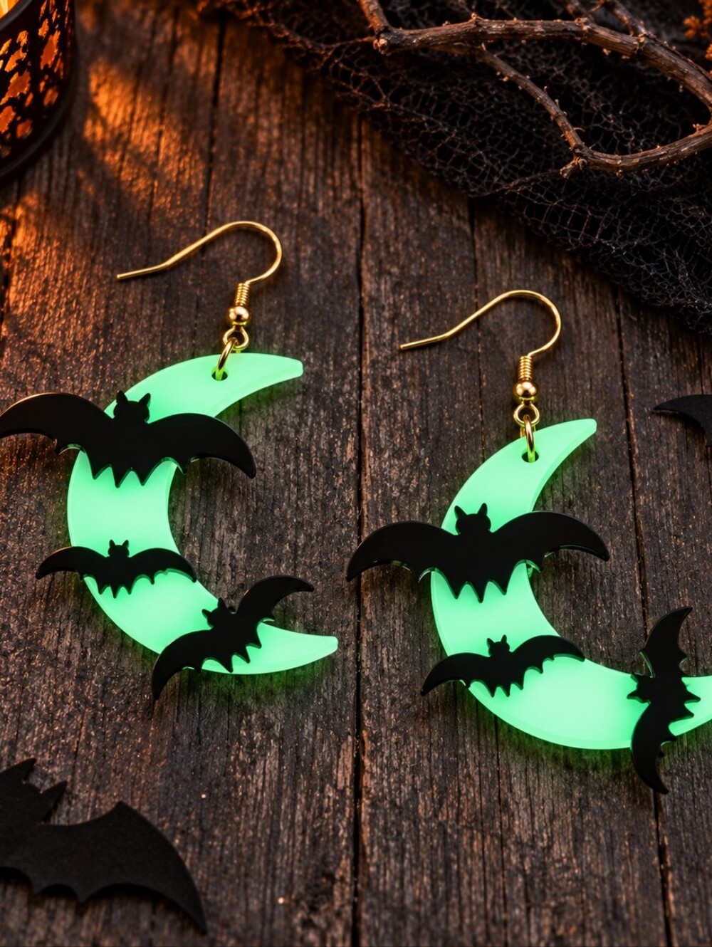 MODCLOTH GLOW IN THE DARK BAT & MOON EARRINGS - Picture 2 of 3